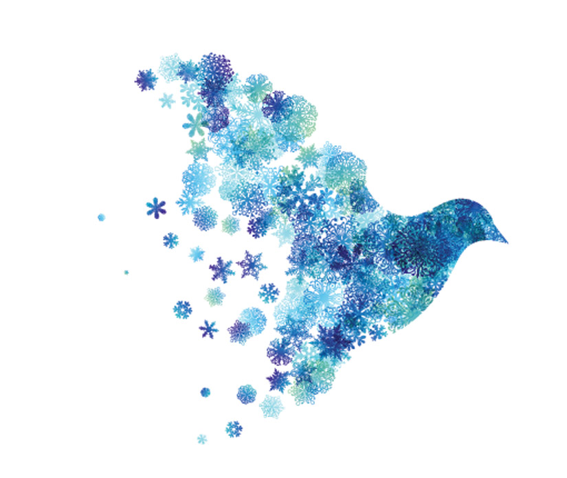 painting of blue dove made of snowflakes - holiday