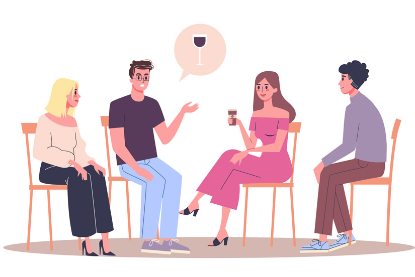 illustration of 4 people in a 12-Step group meeting - getting treatment