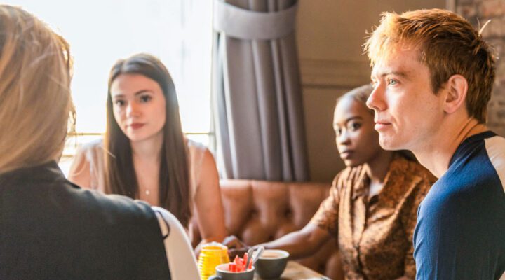 group of friends listening and supporting each other