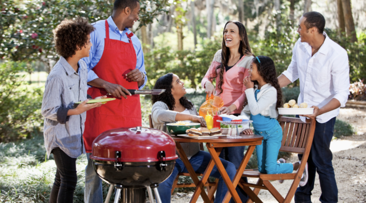 Friends having a cookout.